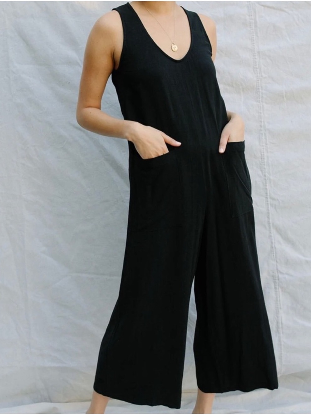 Rachel Pally Remy Black Linen Sleeveless Wide Leg Jumpsuit XS - Picture 4 of 12